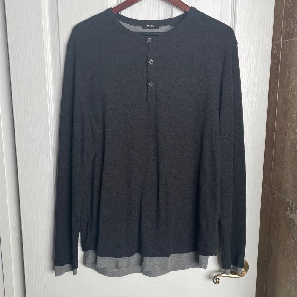 Theory - Double layered charcoal grey Henley shirt